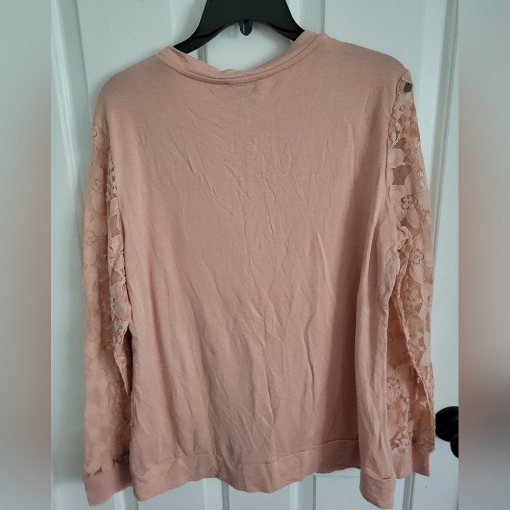 Adrianna Papell Woman Blush Pink Long Sleeve Floal Lace Detail Blouse Size L - Picture 4 of 4
